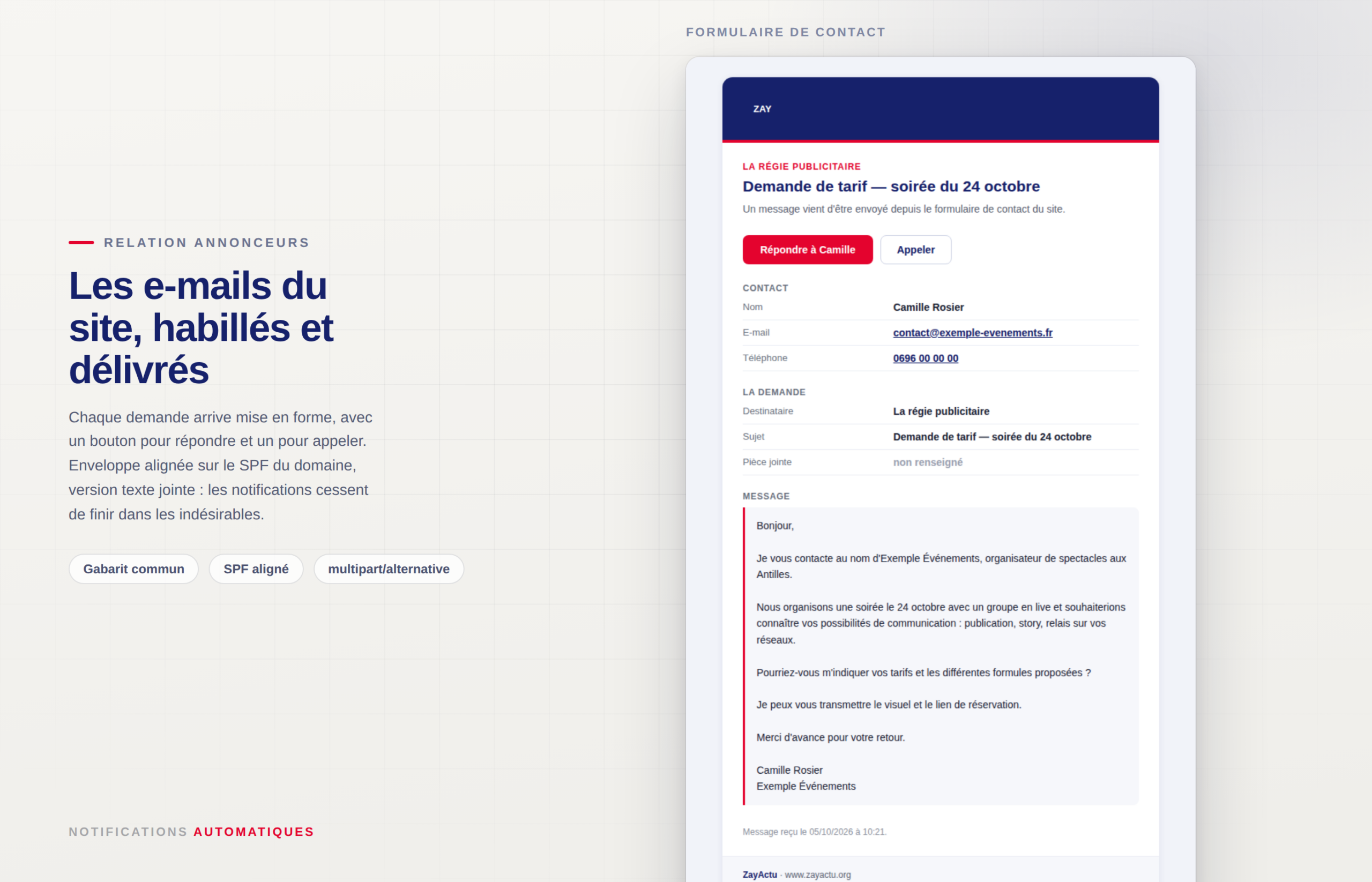 ZayActu — Emails du site