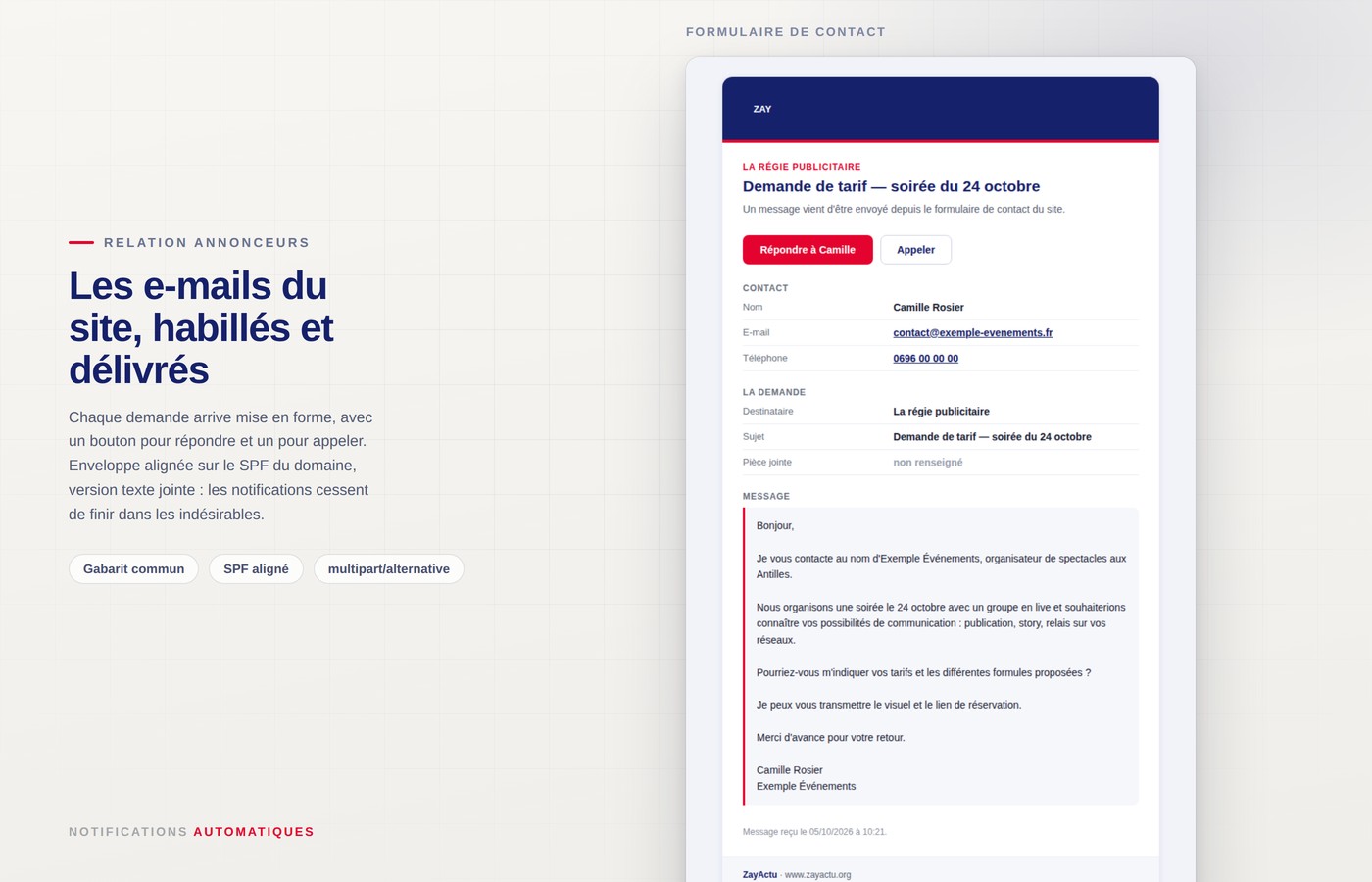 ZayActu — Emails du site